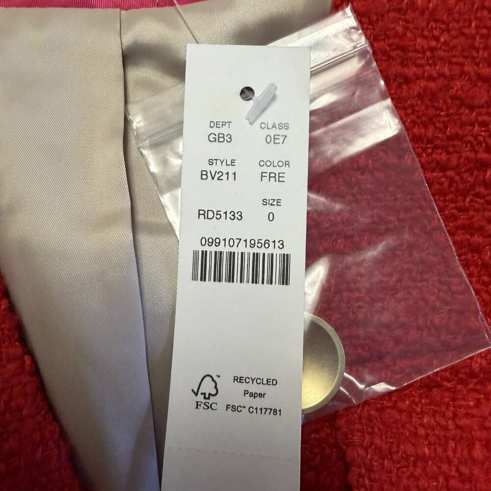 J. Crew V-Neck Lady Jacket in Maritime Tweed Festival Red NWT Size 0 BV211 - Picture 4 of 14